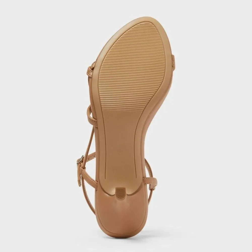 Women’s Wide Width Stella Almond Toe Strappy Heels - A New Day Sand 7.5W